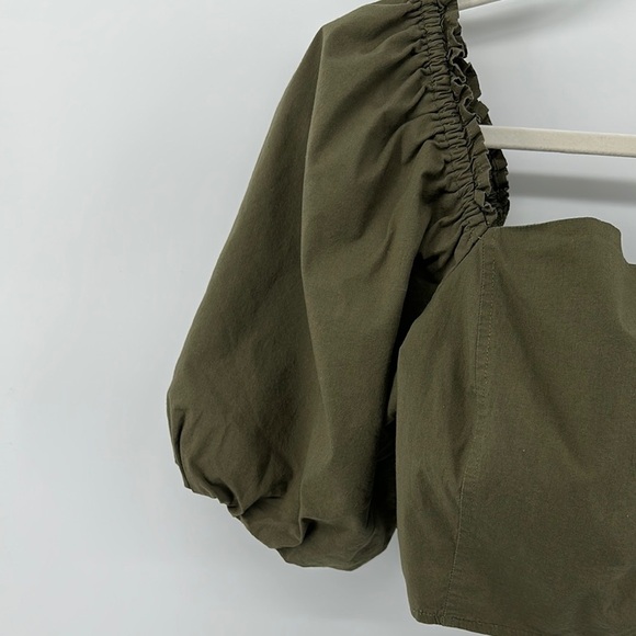 Jason Wu Cottagecore Romantic Feminine Peasant Luxury Olive PuffSleeveBlouse SzL - Picture 4 of 11